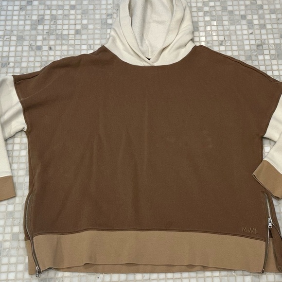 Madewell MWL Brown White Betterterry Side-Zip Colorblock Hoodie Sweatshirt - Picture 3 of 14